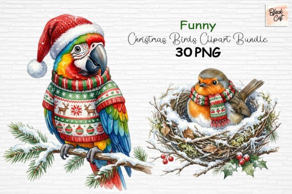 Download Funny Christmas Birds Clipart Bundle PNG - Christmas Collection