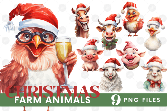 Download Funny Christmas Farm Animals Clipart PNG - Christmas Collection