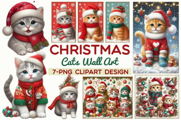 Download Cute Christmas Cats Wall Art PNG - Christmas Collection