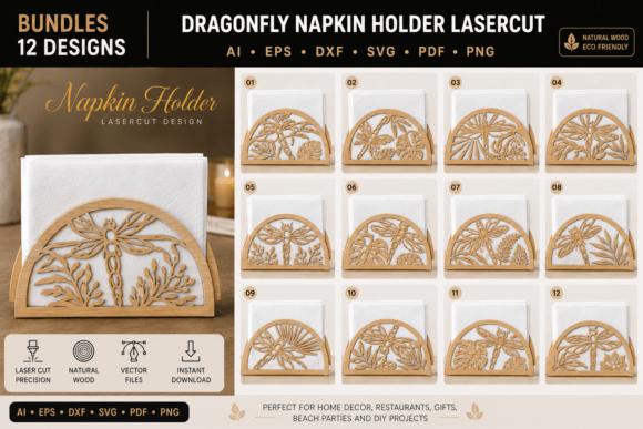 Download Dragonfly Napkin Holder Lasercut BUNDLE - Holder Collection