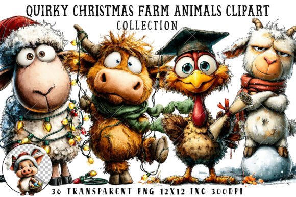 Download Quirky Christmas Farm Animals Clipart - Christmas Collection