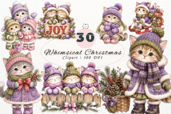Download Whimsical Christmas Cats Clipart PNG - Christmas Collection