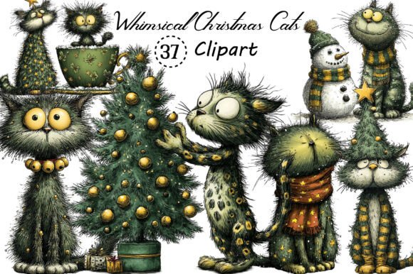 Download Whimsical Christmas Cats Clipart Bundle - Christmas Collection