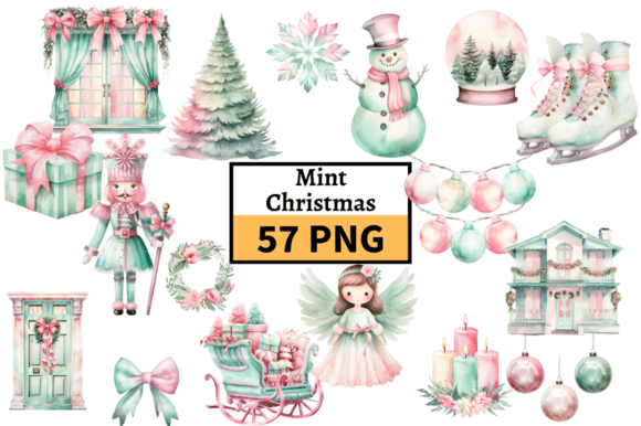 Download Pastel Christmas Illustrations Mint Pink - Christmas Collection