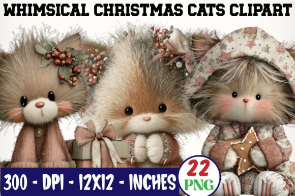 Download Whimsical Christmas Cats Clipart Bundle - Christmas Collection