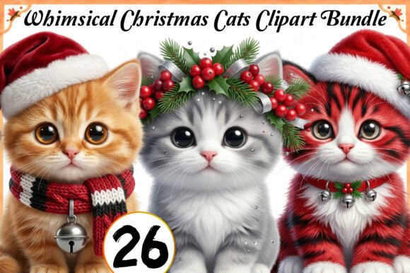 Download Whimsical Christmas Cats Clipart Bundle - Christmas Collection