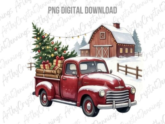 Download Vintage Red Truck Christmas PNG - Christmas Collection