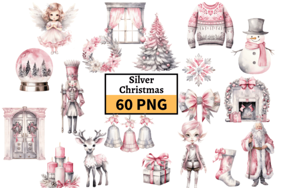 Download Silver Pink Christmas Illustrations PNG - Christmas Collection