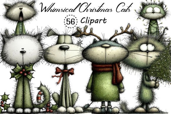 Download Whimsical Christmas Cats Clipart Bundle - Christmas Collection