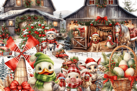 Download Christmas Farm Animals Clipart Bundle - Christmas Collection