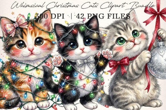 Download Whimsical Christmas Cats Clipart Bundle - Christmas Collection