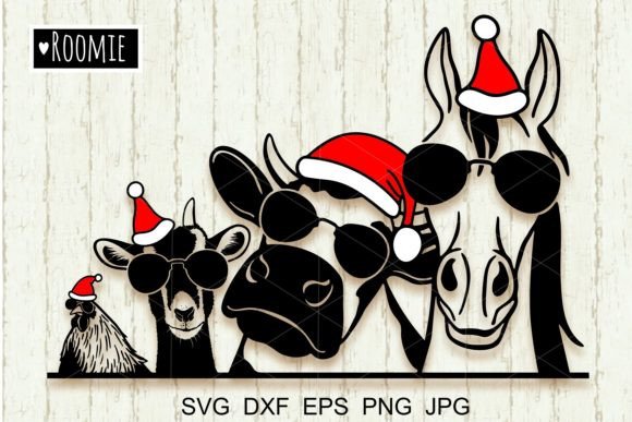 Download Christmas Farm Animals with Santa Hat - Christmas Collection